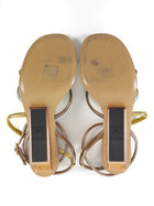 Fendi Black Metallic Leather F Logo Metal Heel Sandals - 39