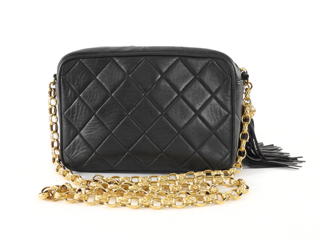Chanel Black Vintage 1991 Quilted Lambskin Bijoux Flap Tassel Camera Bag Mini