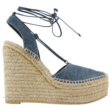 Saint Laurent Blue Denim Platform Espadrille Wedge Sandals - 38