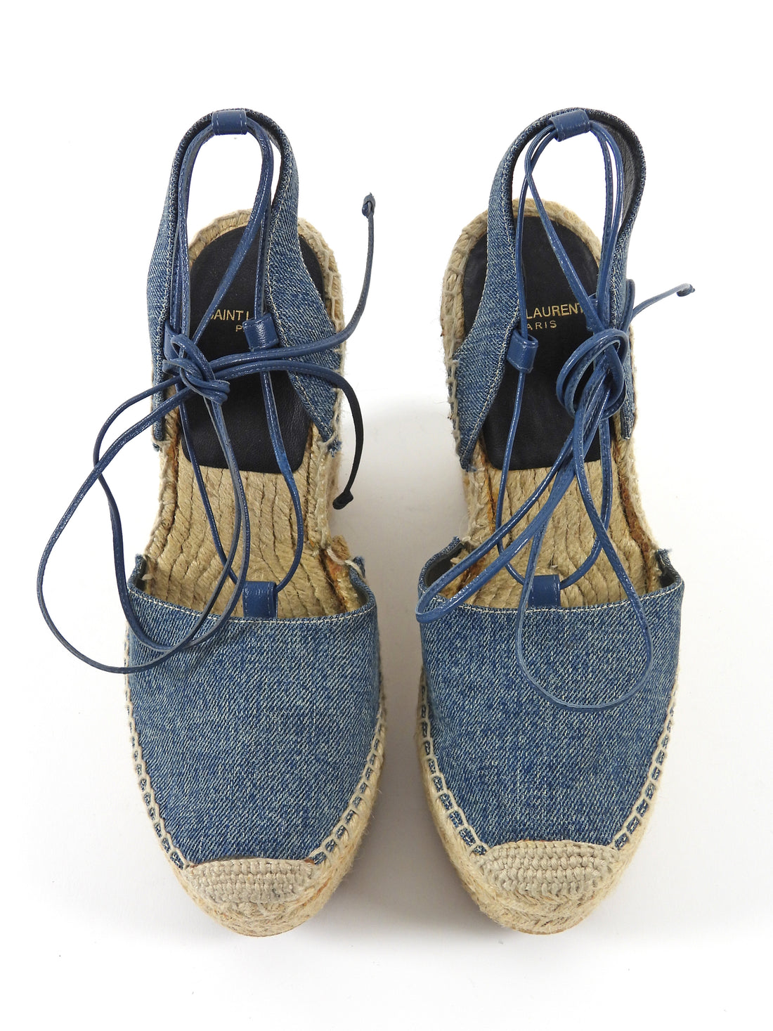 Saint Laurent Blue Denim Platform Espadrille Wedge Sandals - 38