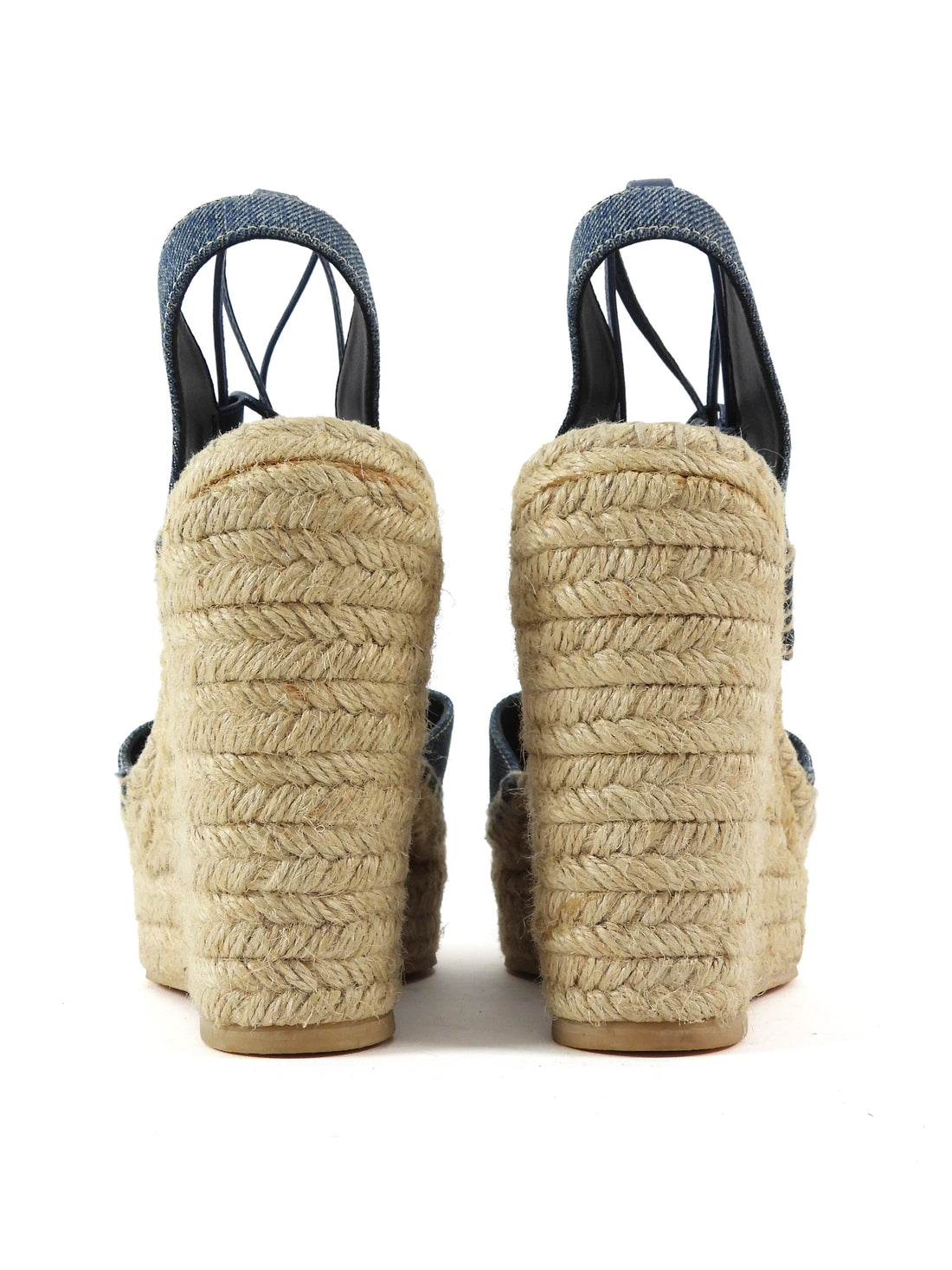 Saint Laurent Blue Denim Platform Espadrille Wedge Sandals - 38
