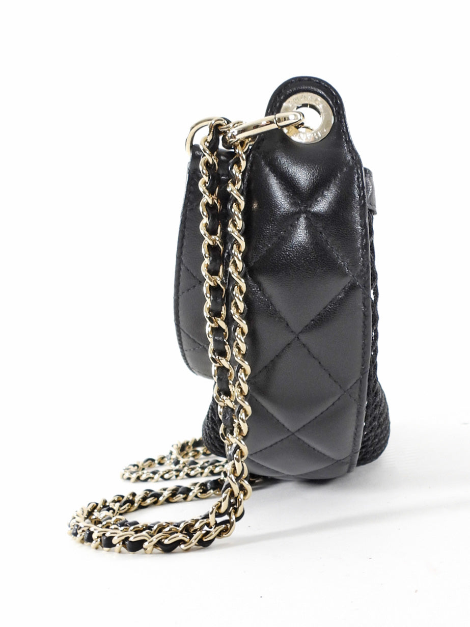 Chanel 2025 Black Mesh Shiny Lambskin Chain Hobo Bag