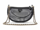 Chanel 2025 Black Mesh Shiny Lambskin Chain Hobo Bag