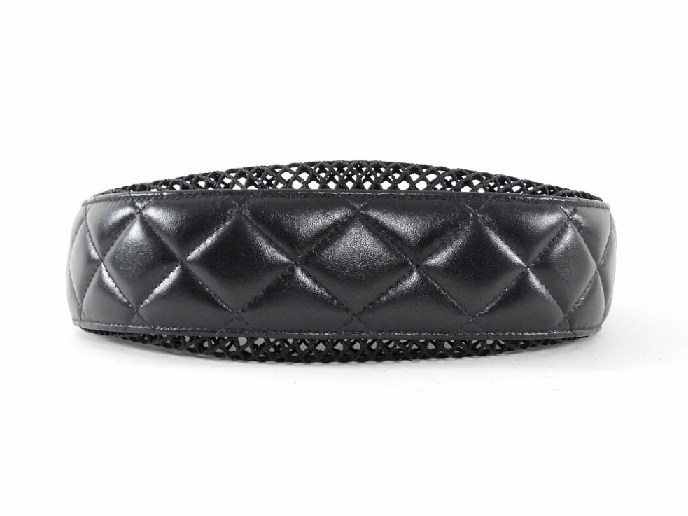 Chanel 2025 Black Mesh Shiny Lambskin Chain Hobo Bag