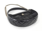 Chanel 2025 Black Mesh Shiny Lambskin Chain Hobo Bag