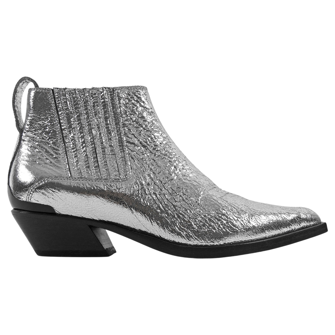 Rag Bone Silver Metallic Crackle Leather Ankle Western Boots -38.5