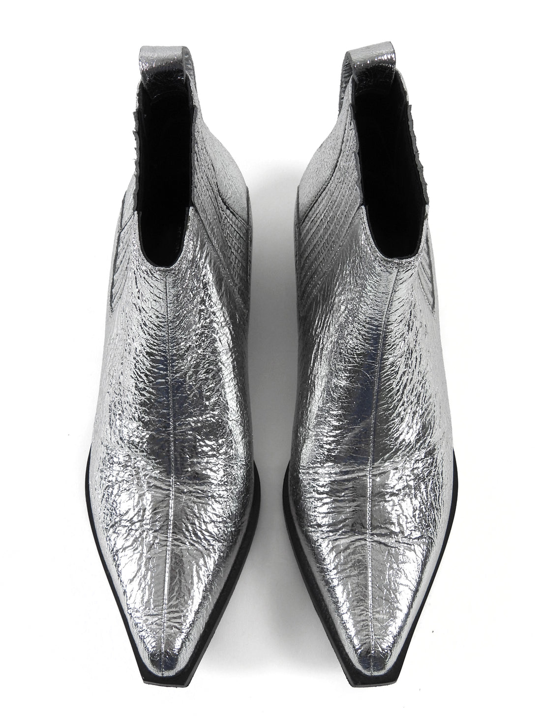 Rag Bone Silver Metallic Crackle Leather Ankle Western Boots -38.5