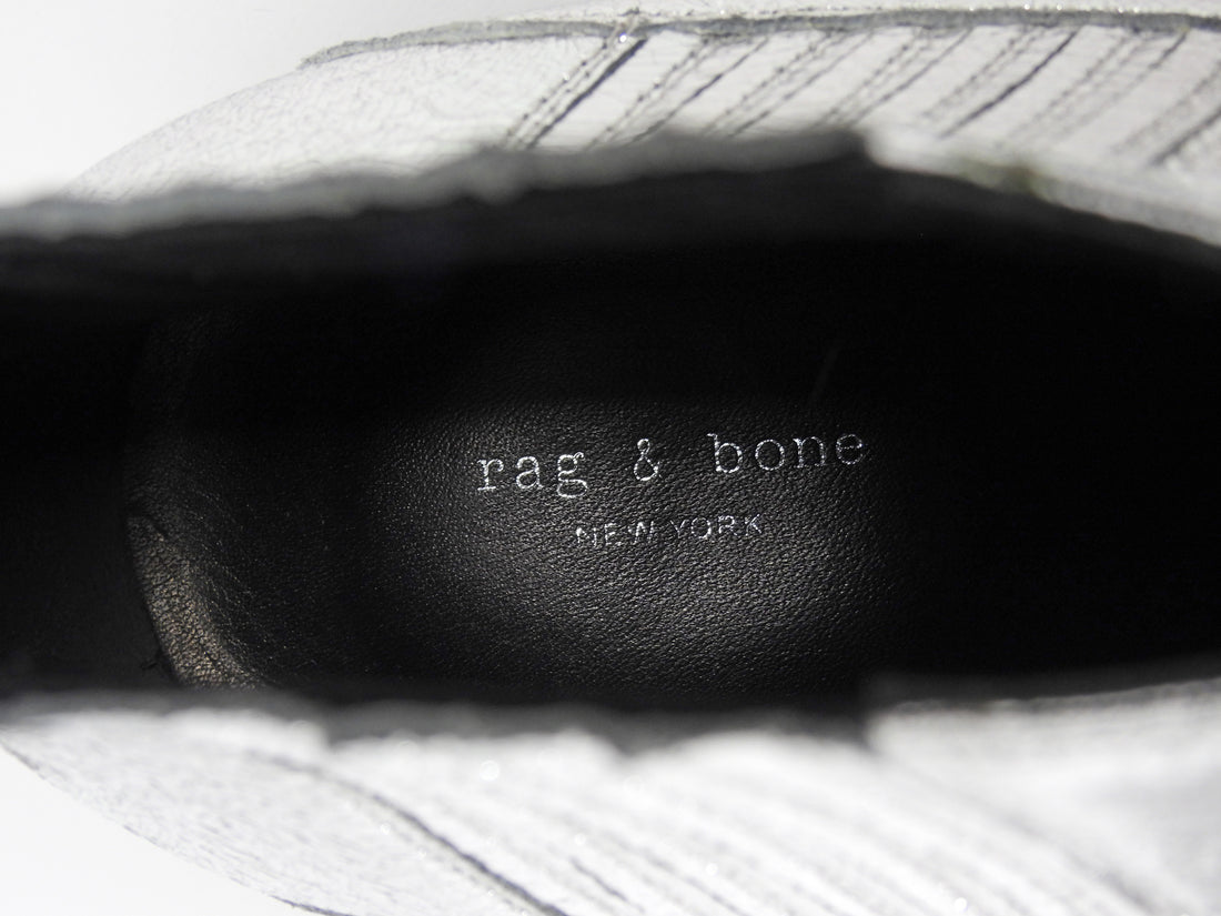 Rag Bone Silver Metallic Crackle Leather Ankle Western Boots -38.5