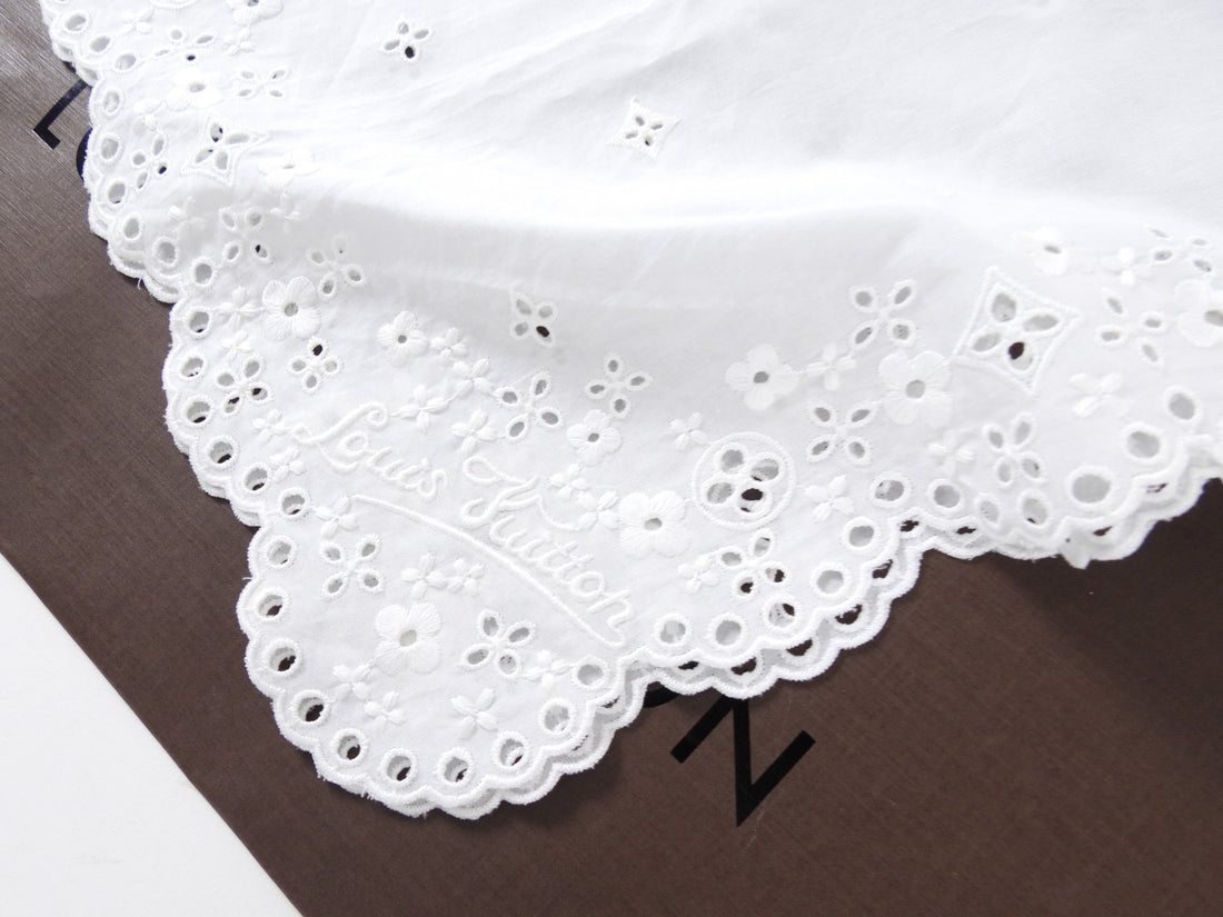 Louis Vuitton White Cotton Broderie Anglaise Square Bandana Scarf
