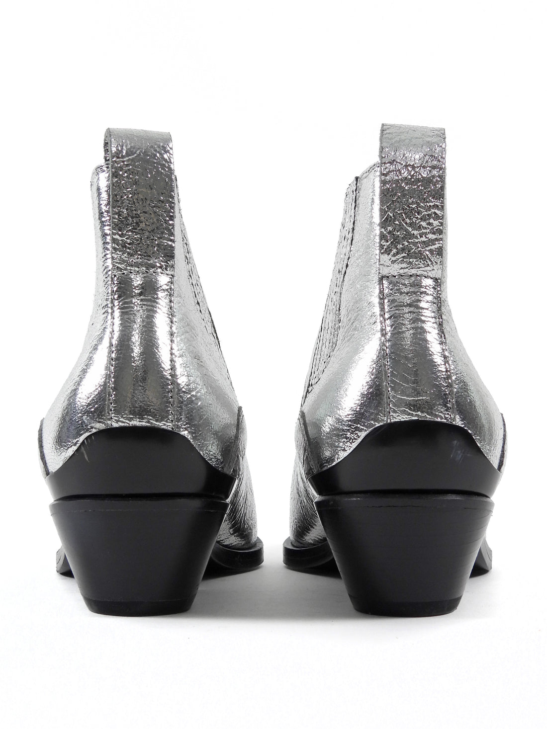 Rag Bone Silver Metallic Crackle Leather Ankle Western Boots -38.5