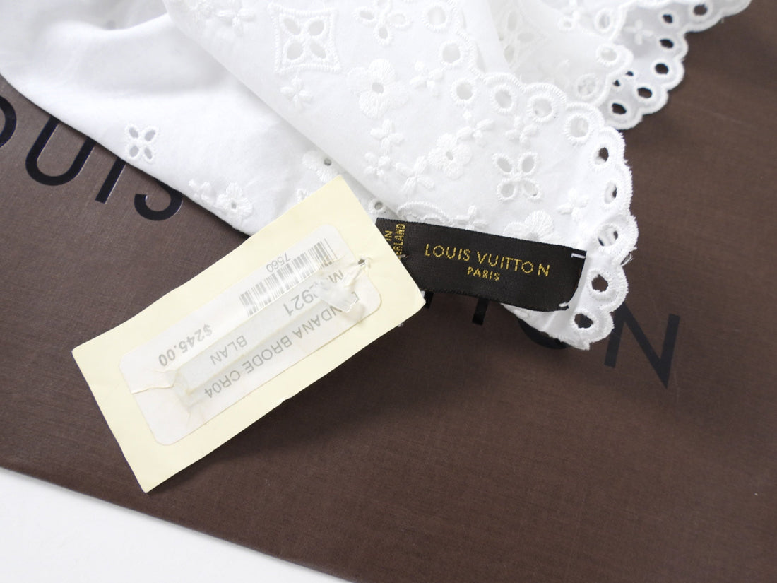 Louis Vuitton White Cotton Broderie Anglaise Square Bandana Scarf