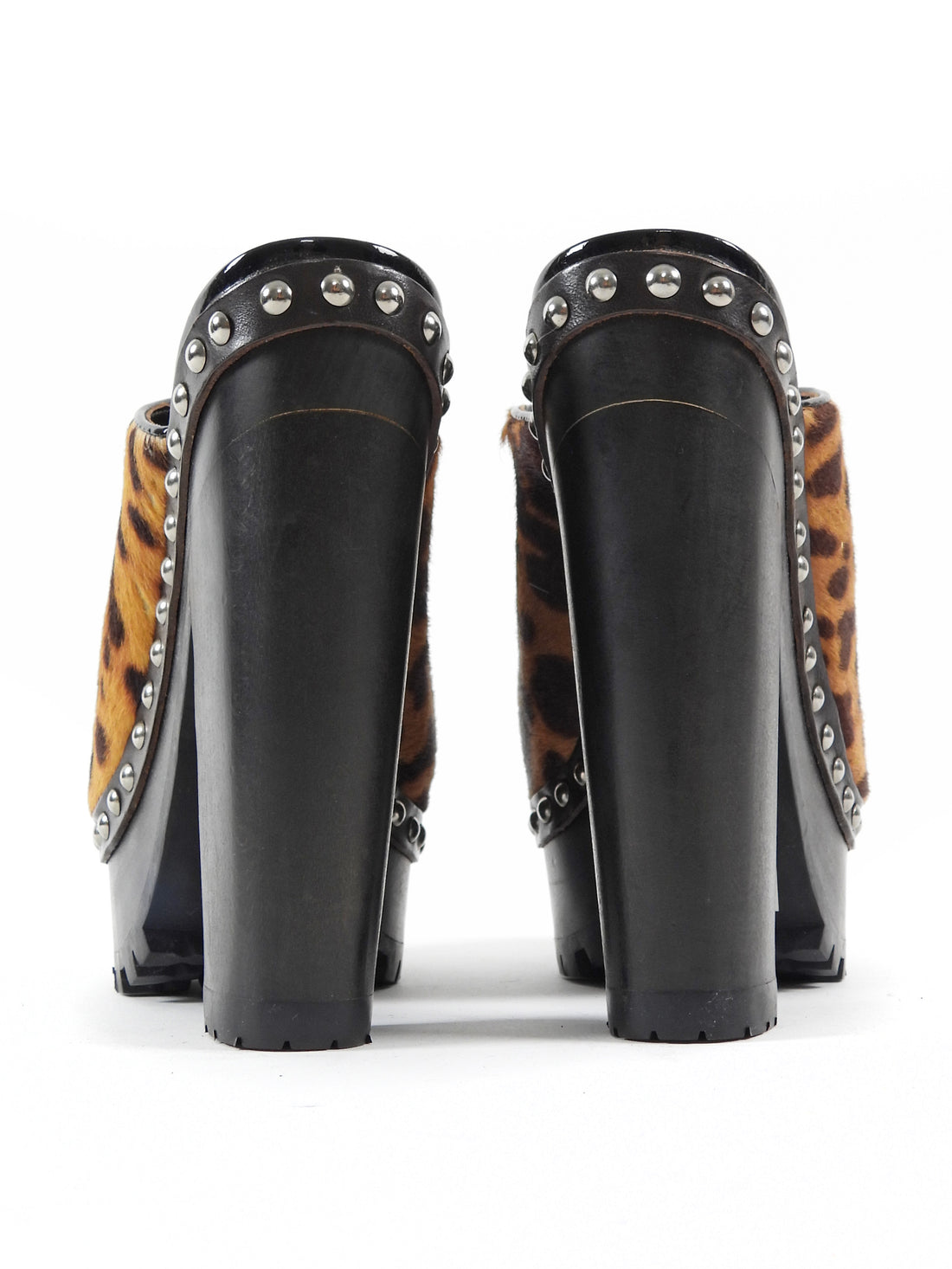 Miu Miu Tan Brown Leopard Pony Hair Platform Clogs - 38
