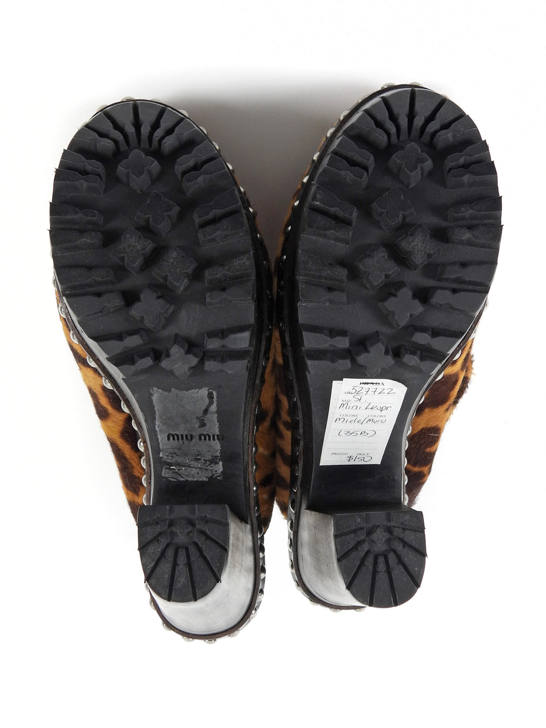 Miu Miu Tan Brown Leopard Pony Hair Platform Clogs - 38