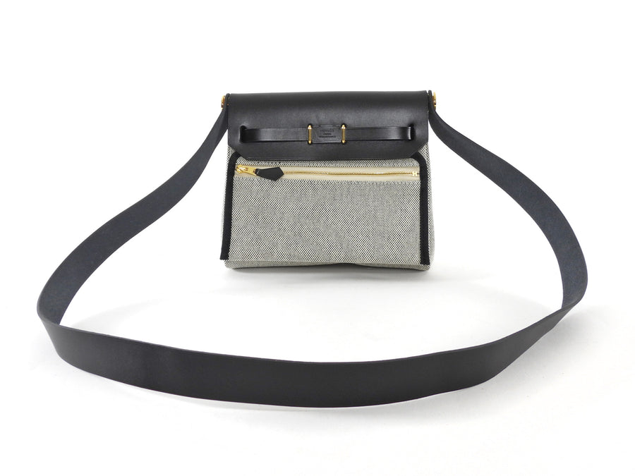 Hermes 2025 Herbag Zip Mini 20 Ecru Black Toile Militaire / Vache Hunter GHW