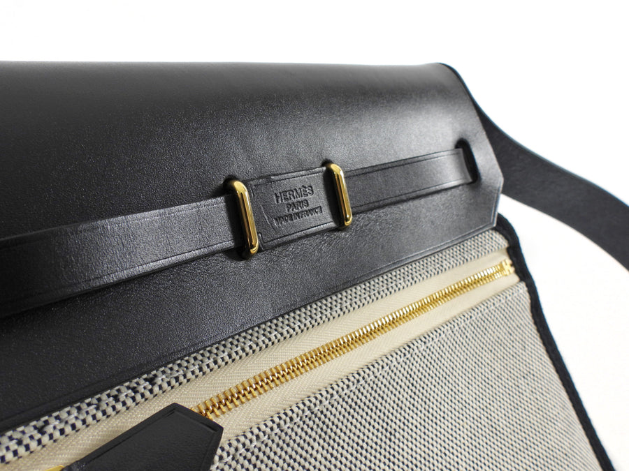 Hermes 2025 Herbag Zip Mini 20 Ecru Black Toile Militaire / Vache Hunter GHW