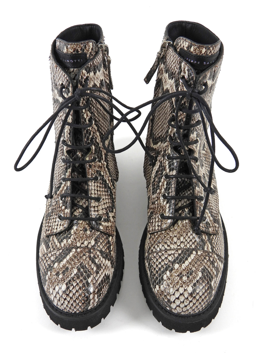 Giuseppe Zanotti Brown Thora Snakeskin Python Effect Lace Up Combat Boots - 40