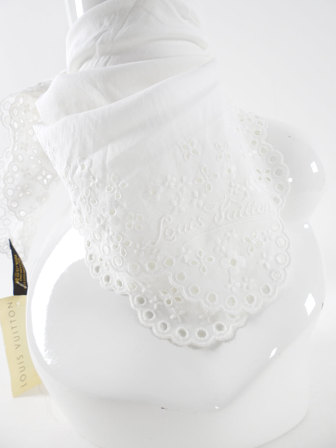 Louis Vuitton White Cotton Broderie Anglaise Square Bandana Scarf