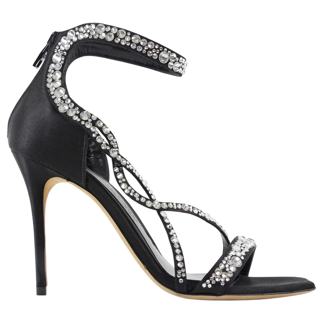 Alexander McQueen Black Satin Crystal Embellished High Heel Sandals - 38.5