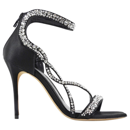 Alexander McQueen Black Satin Crystal Embellished High Heel Sandals - 38.5