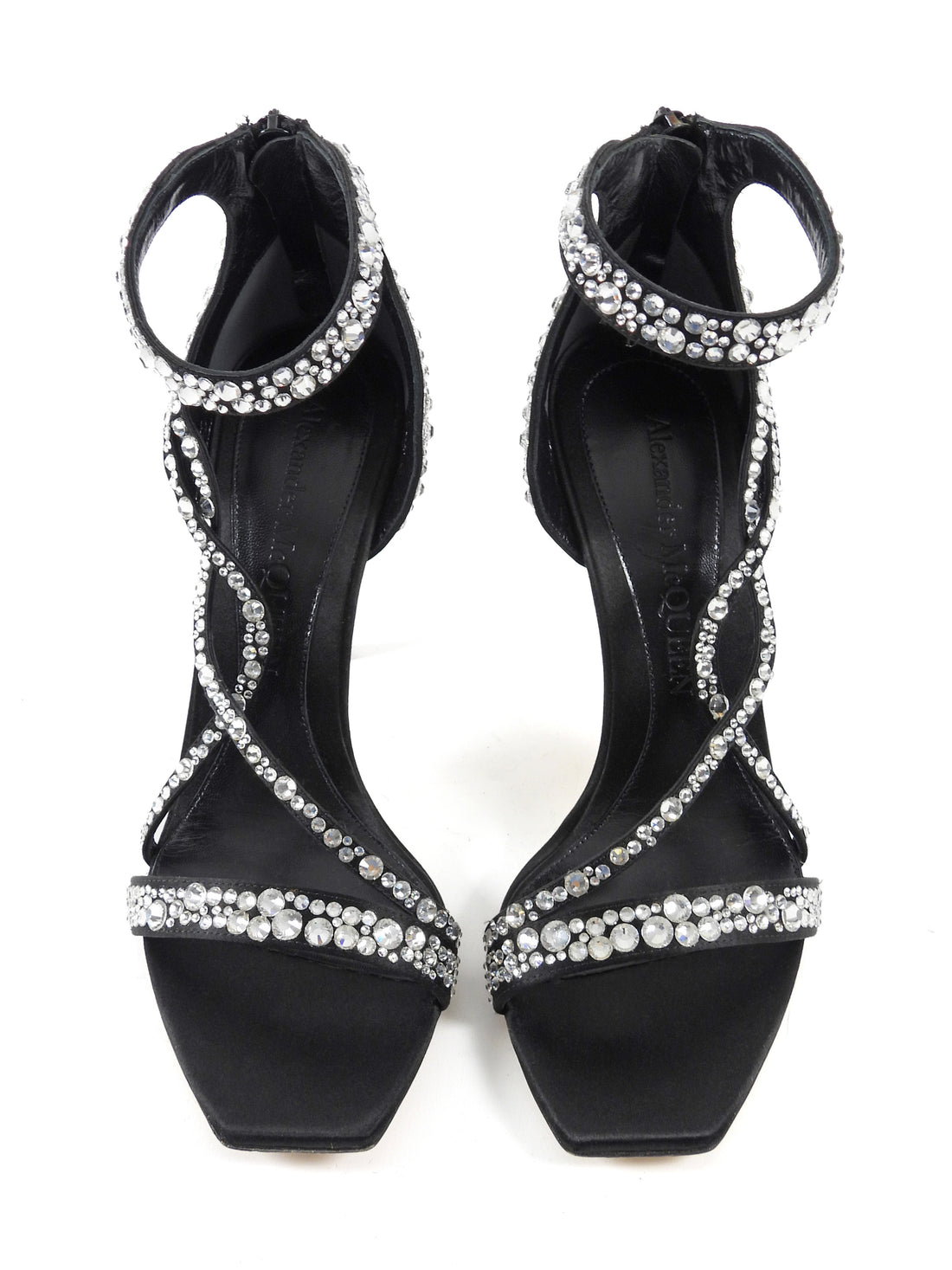 Alexander McQueen Black Satin Crystal Embellished High Heel Sandals - 38.5