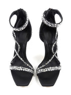 Alexander McQueen Black Satin Crystal Embellished High Heel Sandals - 38.5