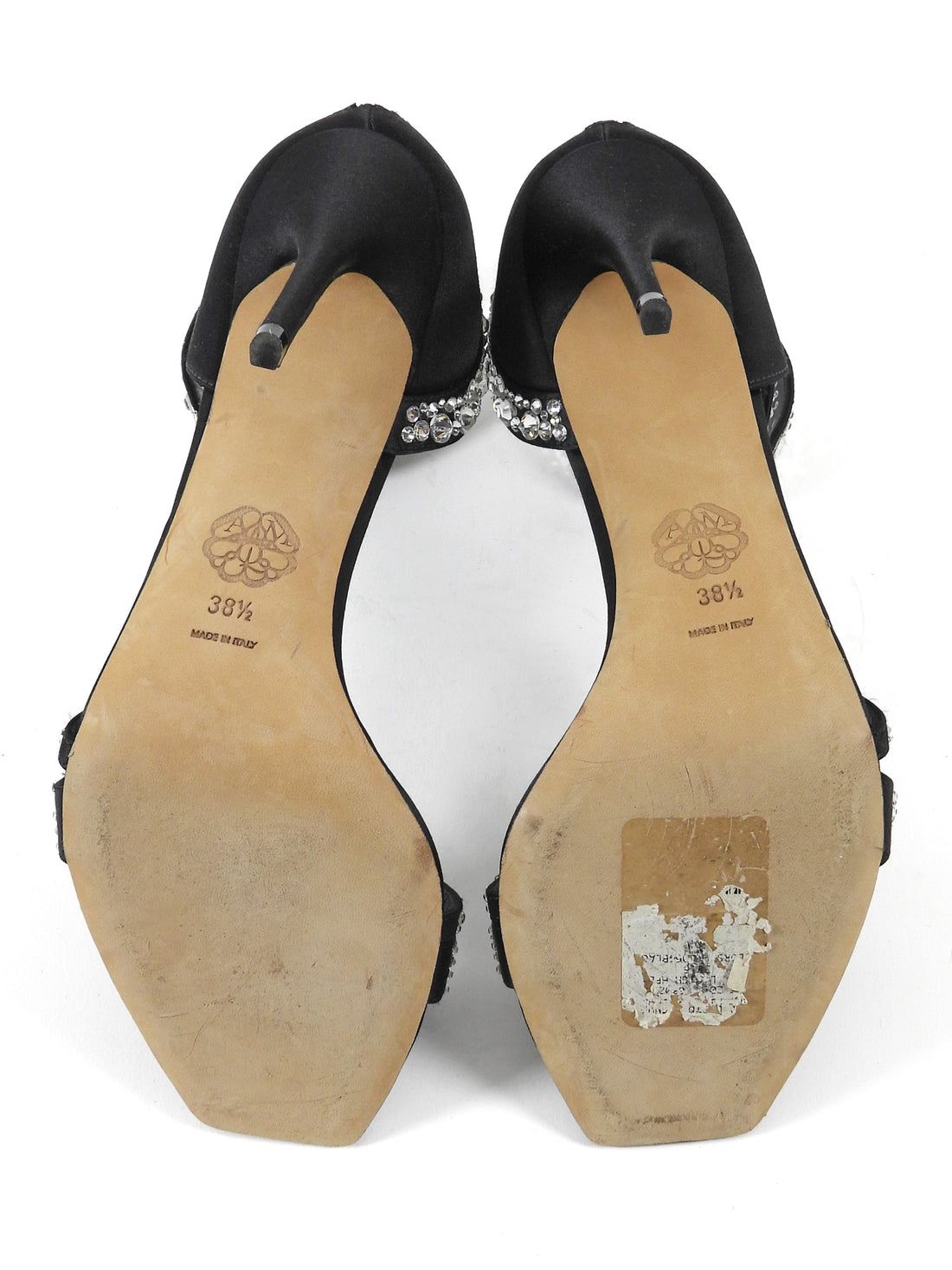 Alexander McQueen Black Satin Crystal Embellished High Heel Sandals - 38.5