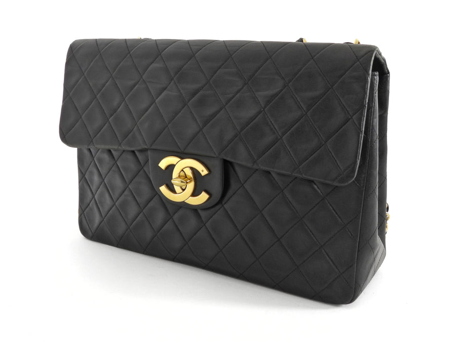Chanel Vintage 1991 Classic Flap XL Maxi Black Leather GHW Chain Bag