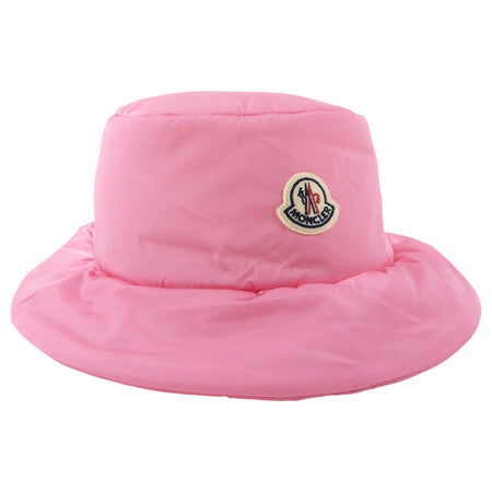 Moncler Pink  Light Nylon Puffer Logo Bucket Hat - M