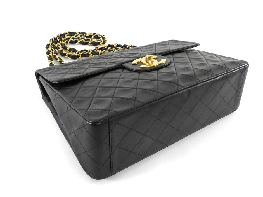 Chanel Vintage 1991 Classic Flap XL Maxi Black Leather GHW Chain Bag