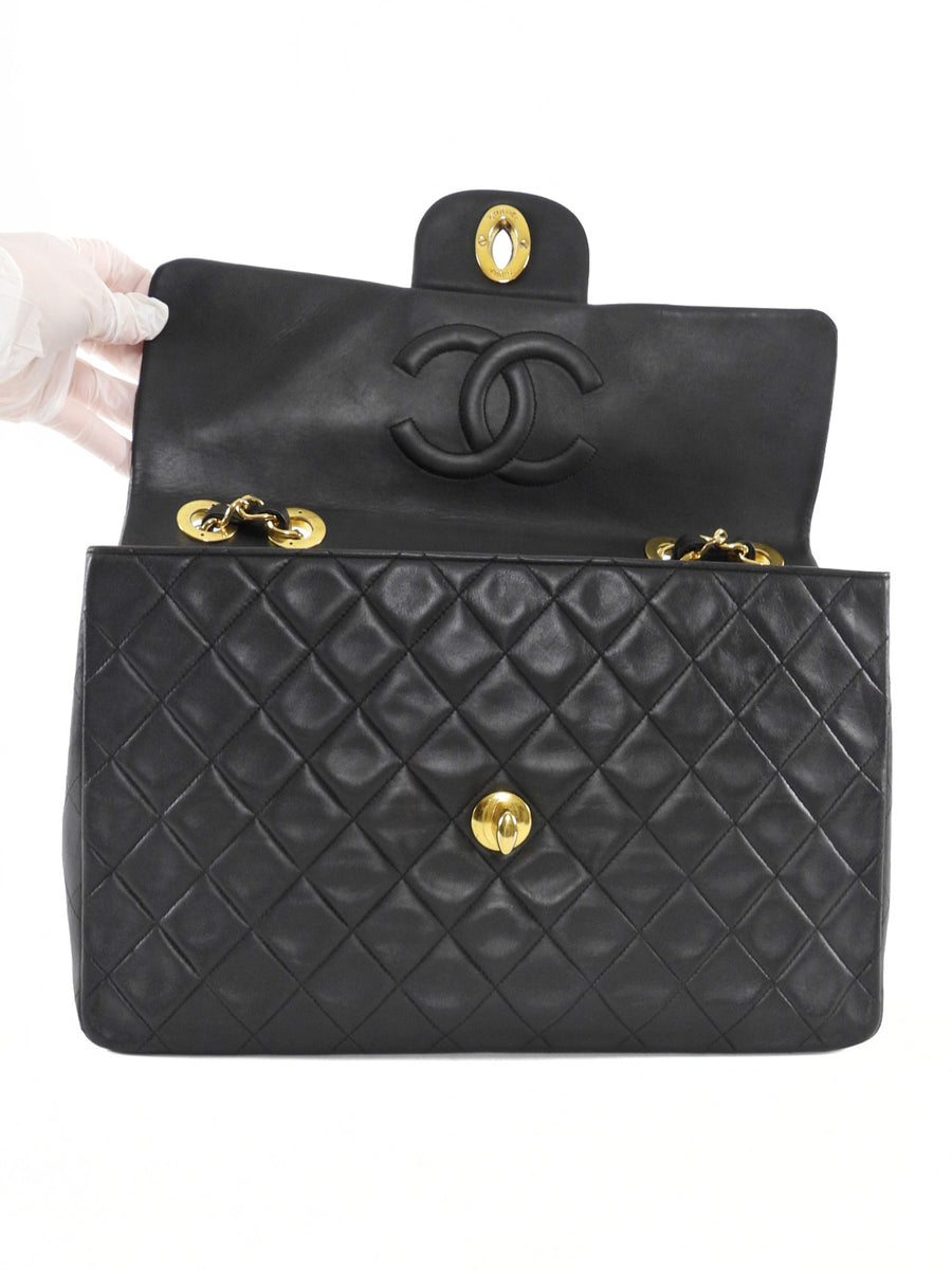 Chanel Vintage 1991 Classic Flap XL Maxi Black Leather GHW Chain Bag