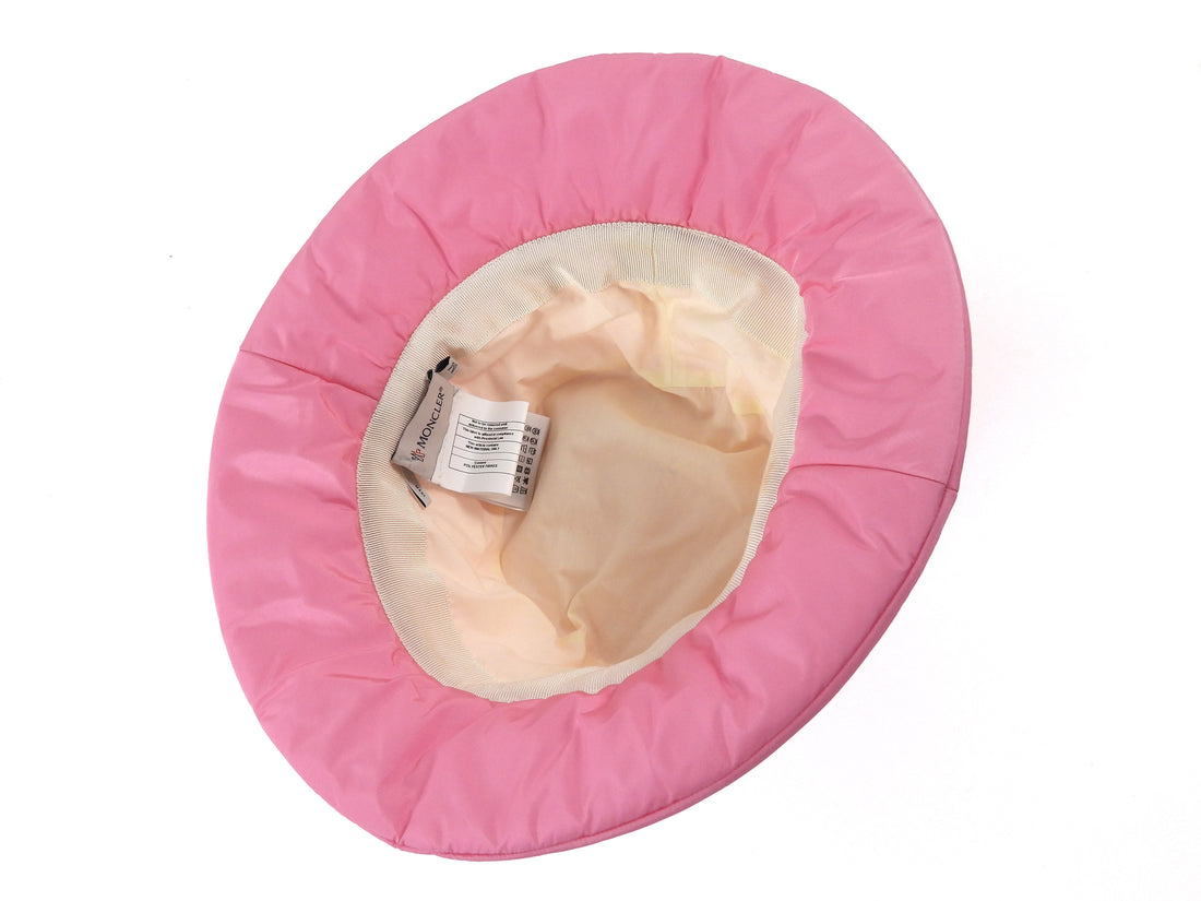 Moncler Pink  Light Nylon Puffer Logo Bucket Hat - M