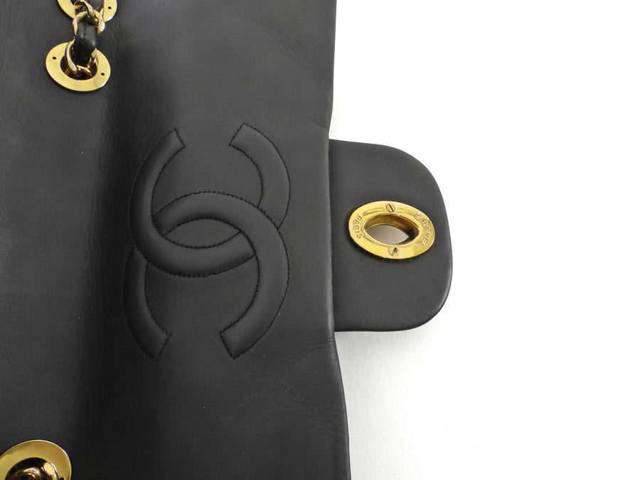 Chanel Vintage 1991 Classic Flap XL Maxi Black Leather GHW Chain Bag
