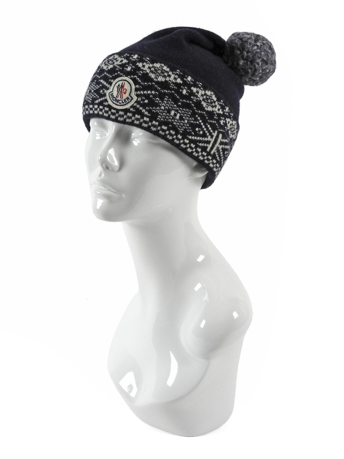 Moncler Black Knit Nordic Style Pom Pom Toque Hat