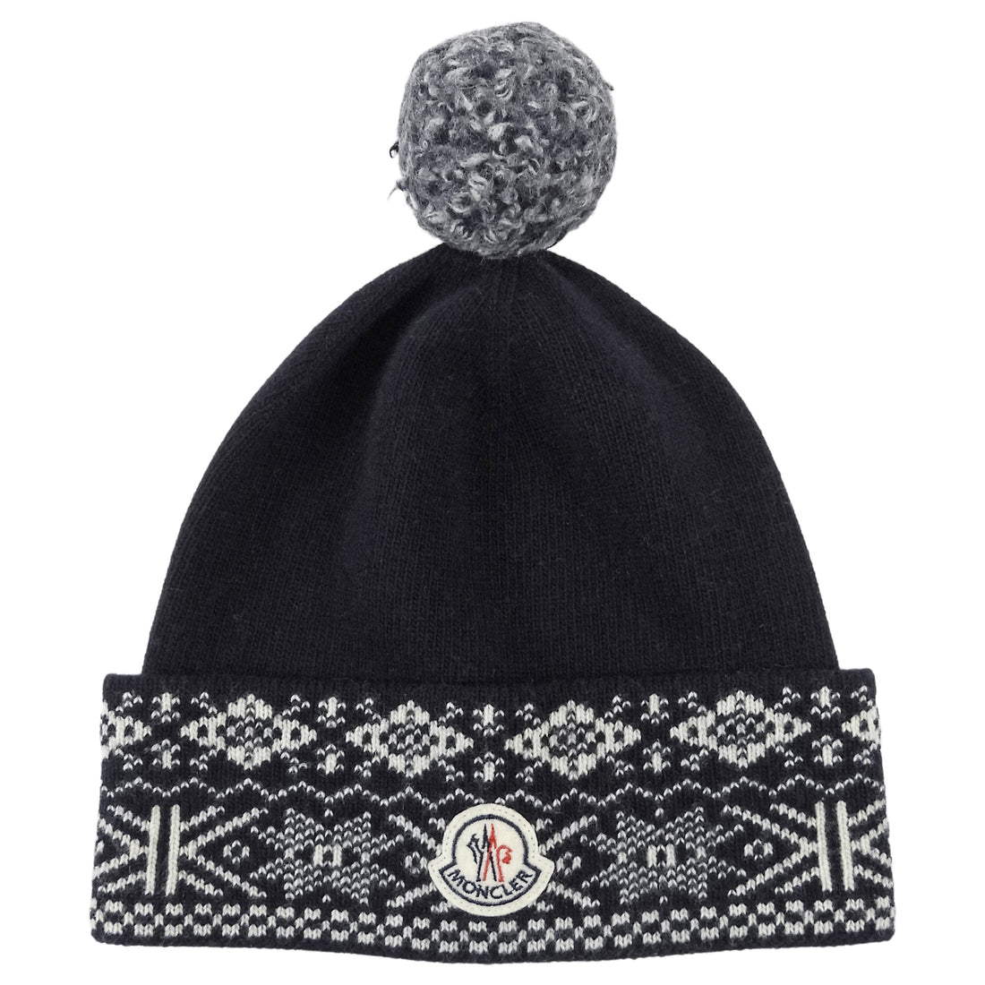 Moncler Black Knit Nordic Style Pom Pom Toque Hat