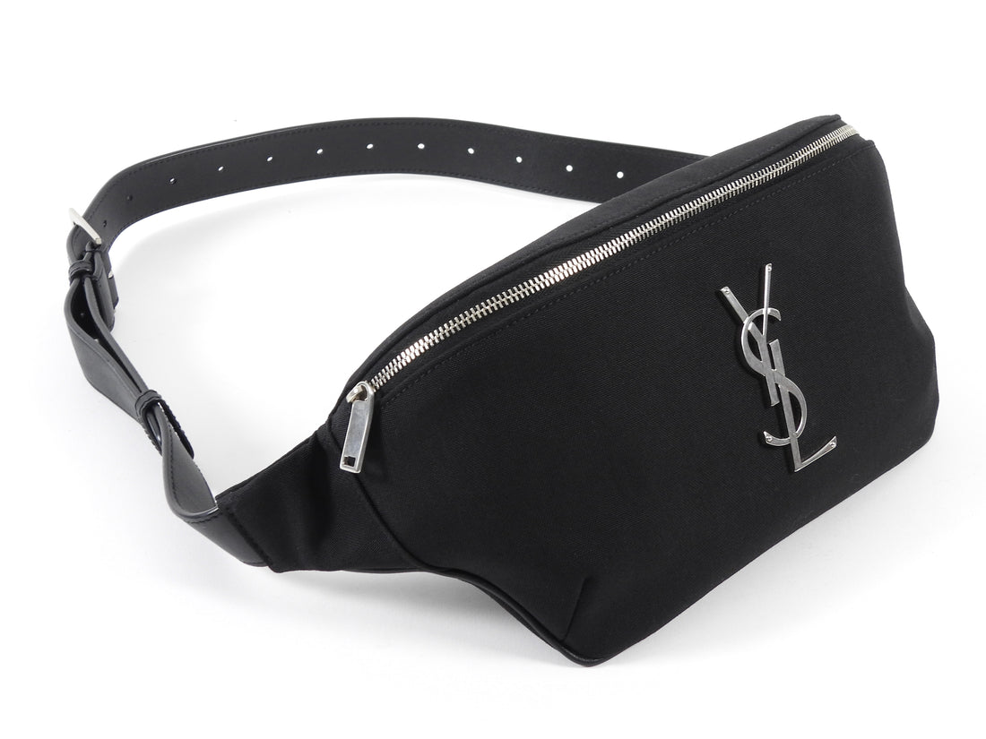 Saint Laurent Black Nylon Cassandre YSL Logo Belt Bag