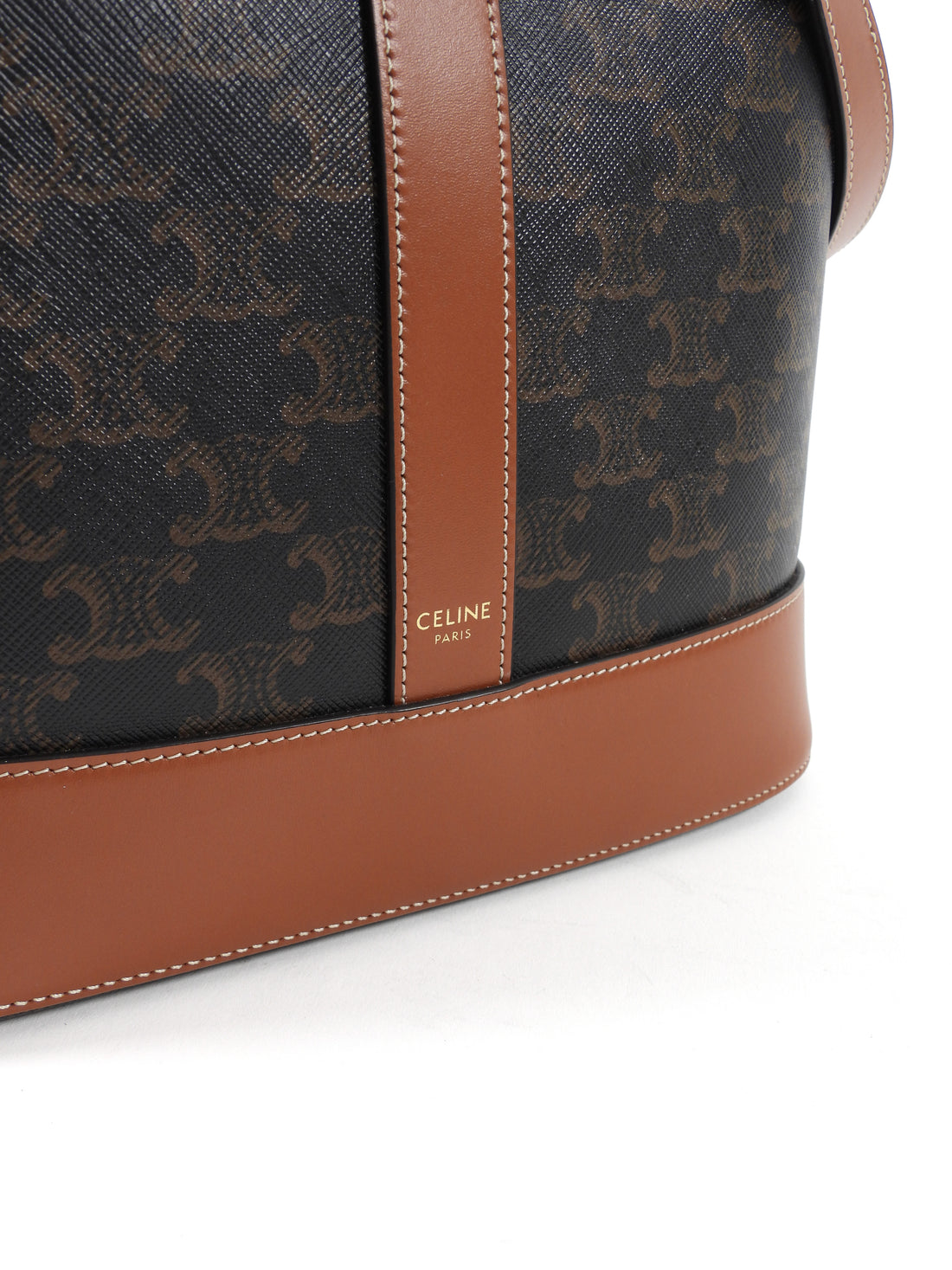 Celine Brown Black Monogram Coated Canvas and Leather Triomphe Medium Bucket Bag