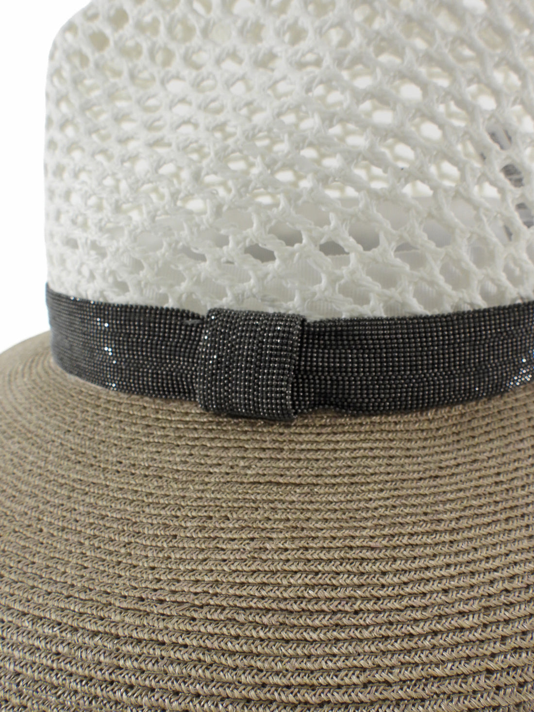 Brunello Cuccinelli Open Weave and Straw Monili Wide Brim Combo Hat - S