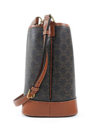 Celine Brown Black Monogram Coated Canvas and Leather Triomphe Medium Bucket Bag