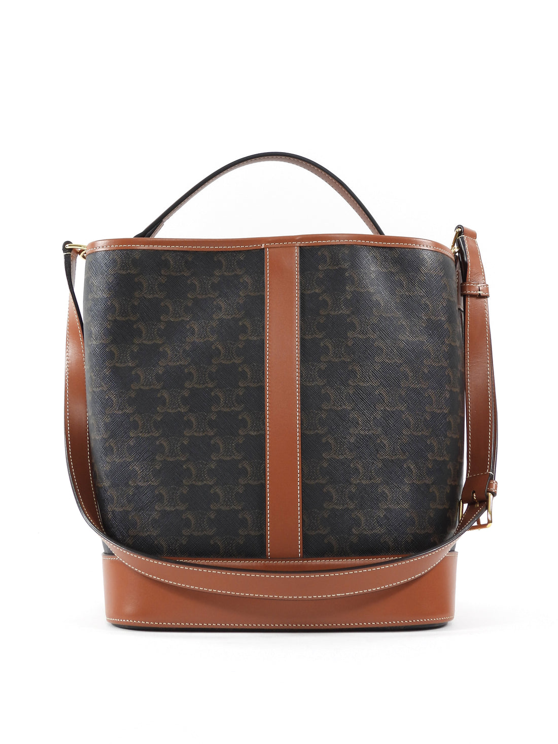Celine Brown Black Monogram Coated Canvas and Leather Triomphe Medium Bucket Bag