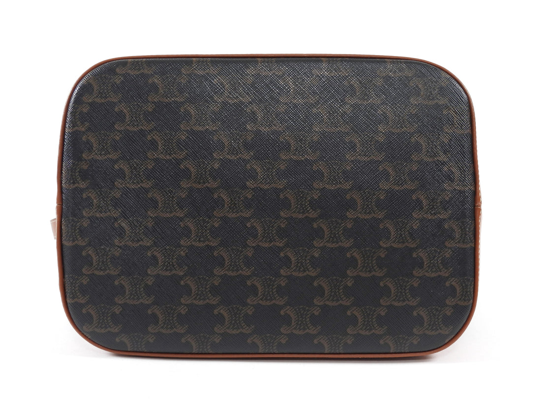 Celine Brown Black Monogram Coated Canvas and Leather Triomphe Medium Bucket Bag