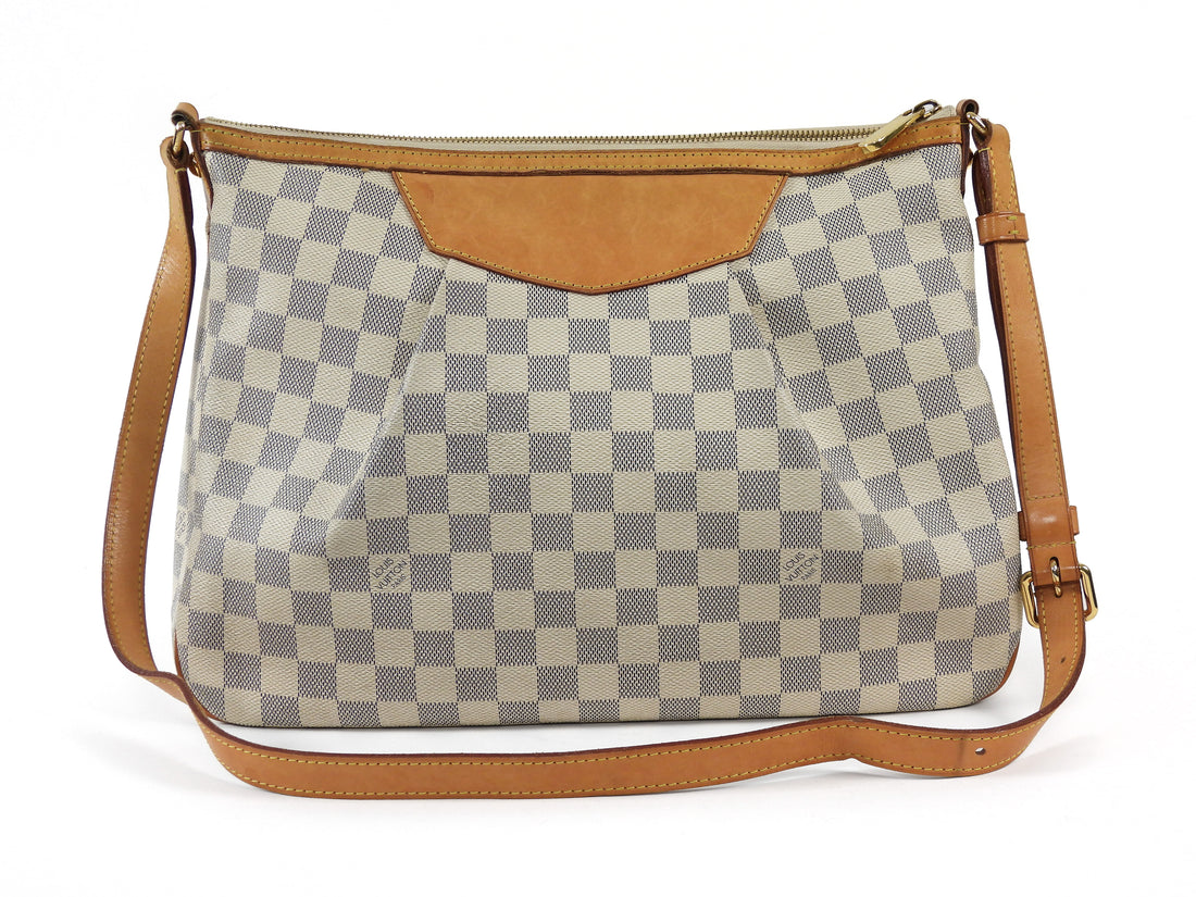 Louis Vuitton White Grey Damier Azur Coated Canvas Siracusa Hobo Bag MM