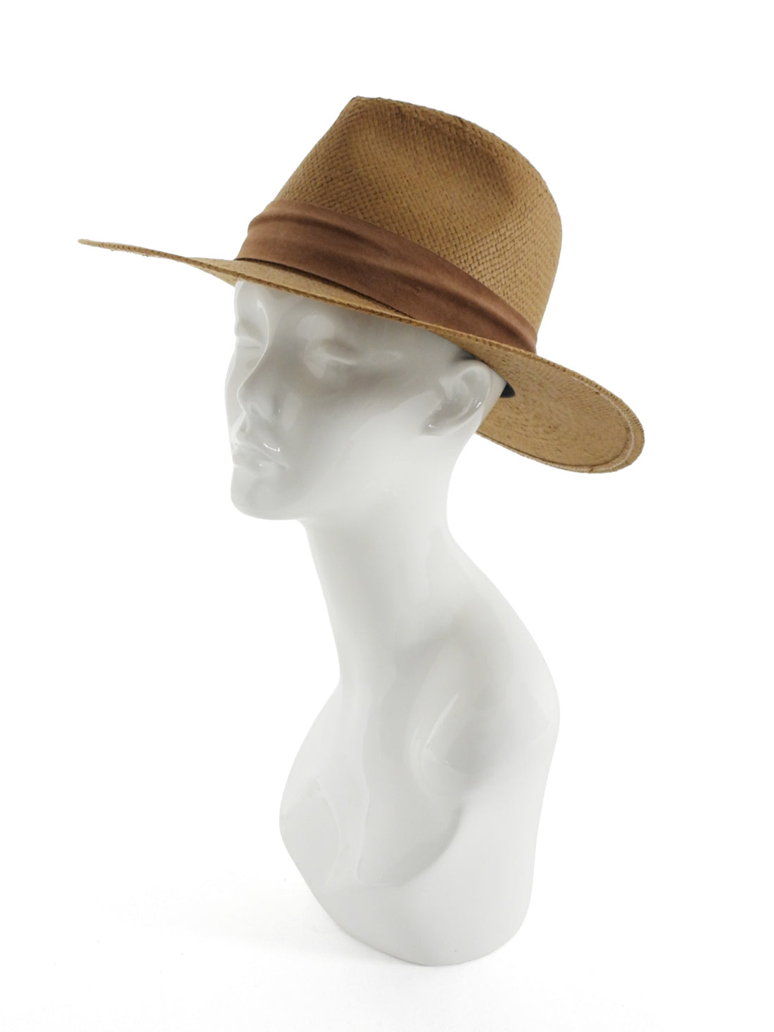 Janessa Leone Brown Straw Fedora Brim Sun Hat