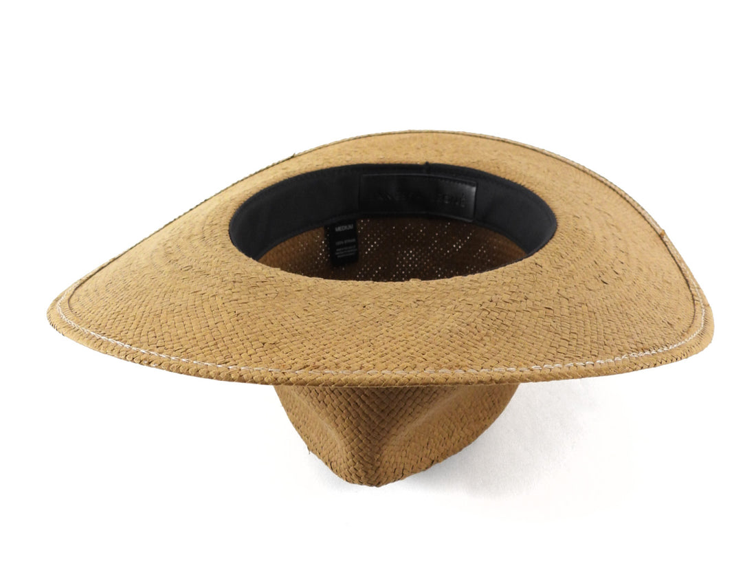 Janessa Leone Brown Straw Fedora Brim Sun Hat