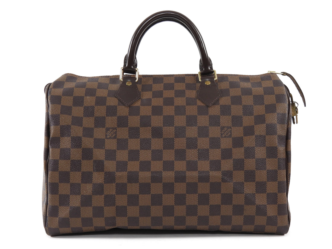 Louis Vuitton Brown Damier Ebene and Leather Speedy Boston Bag 35