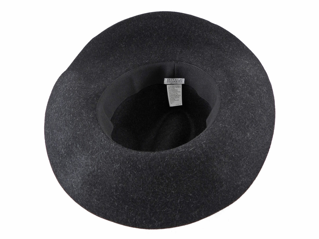 Brunello Cucinelli Black Rabbit Fur Felt Monili Fedora Hat - M