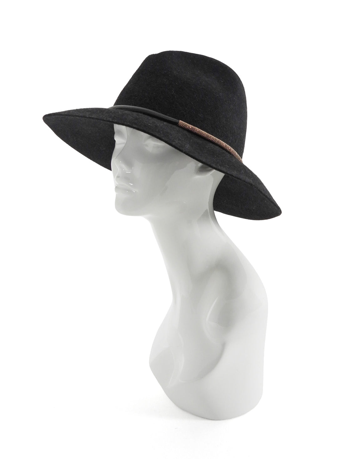 Brunello Cucinelli Black Rabbit Fur Felt Monili Fedora Hat - M