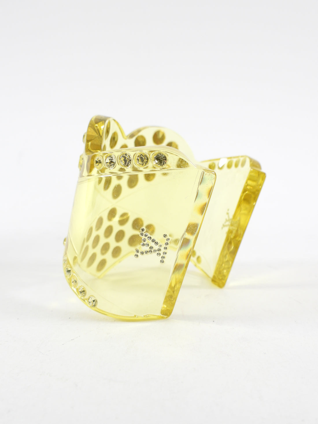 Louis Vuitton Yellow Acrylic Resin Crystal Studded Heart Cuff Bracelet
