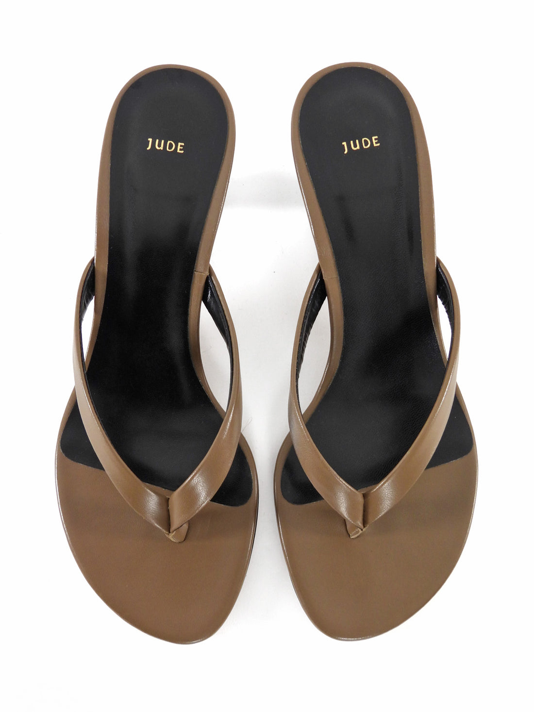 Jude Rooty Taupe Brown Leather Thong Wood Heel Sandal - 37