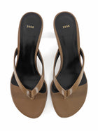 Jude Rooty Taupe Brown Leather Thong Wood Heel Sandal - 37