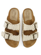 Falerio Sarti Ivory Brown X Taji Tweed Ciabatta Double Buckle Molded Footbed Sandals - 37